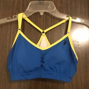 Strappy blue and yellow fila sports bra low impact